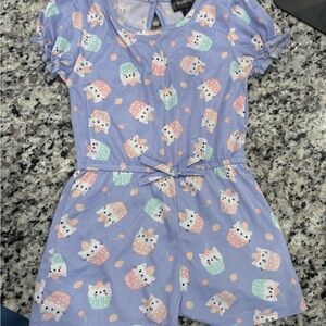 Adorable Cat Print Kids One Piece - Purple